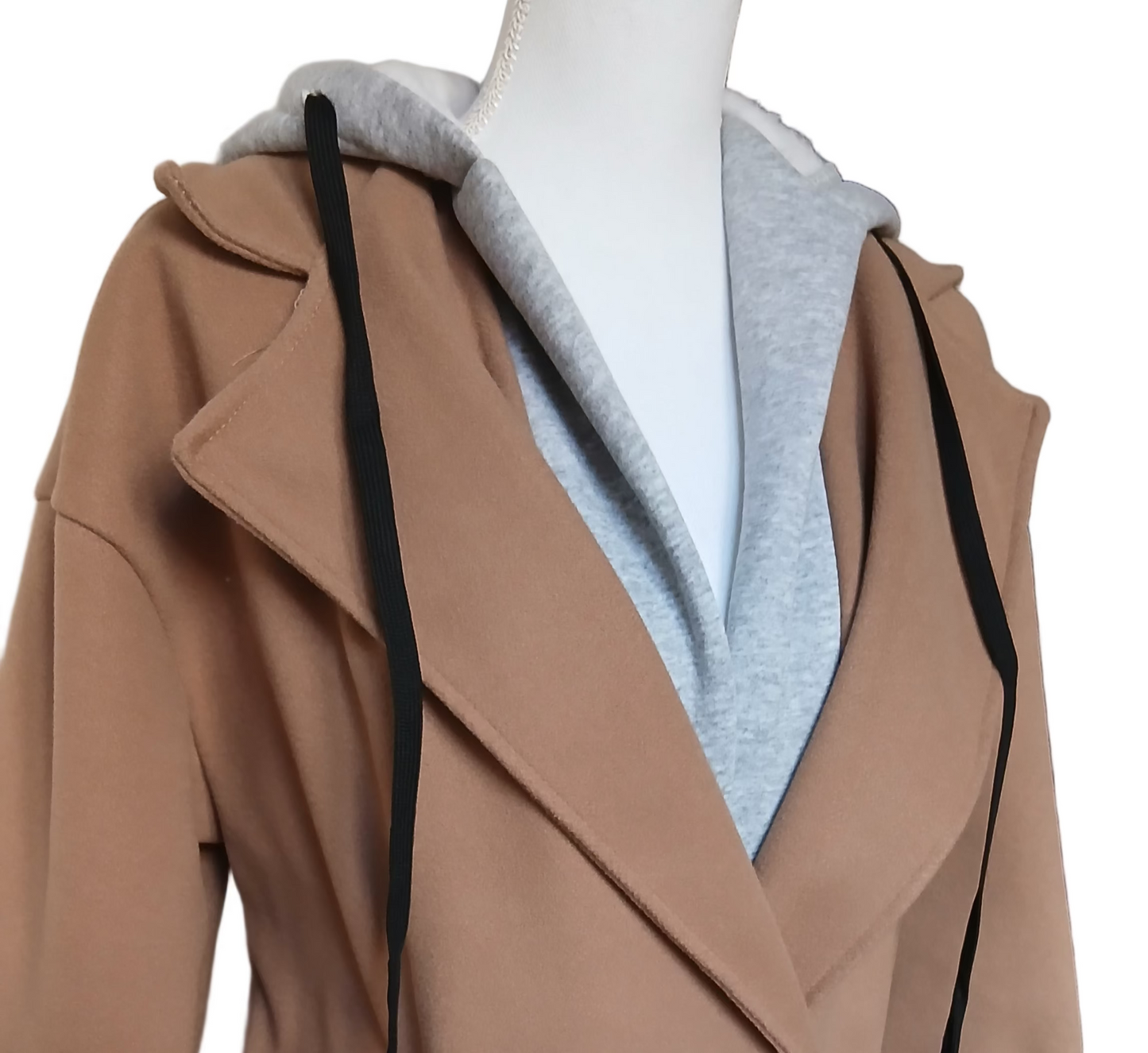 Manteau Long Camel Femme avec Capuche Sweat Grise – Chic, Confortable et Tendance