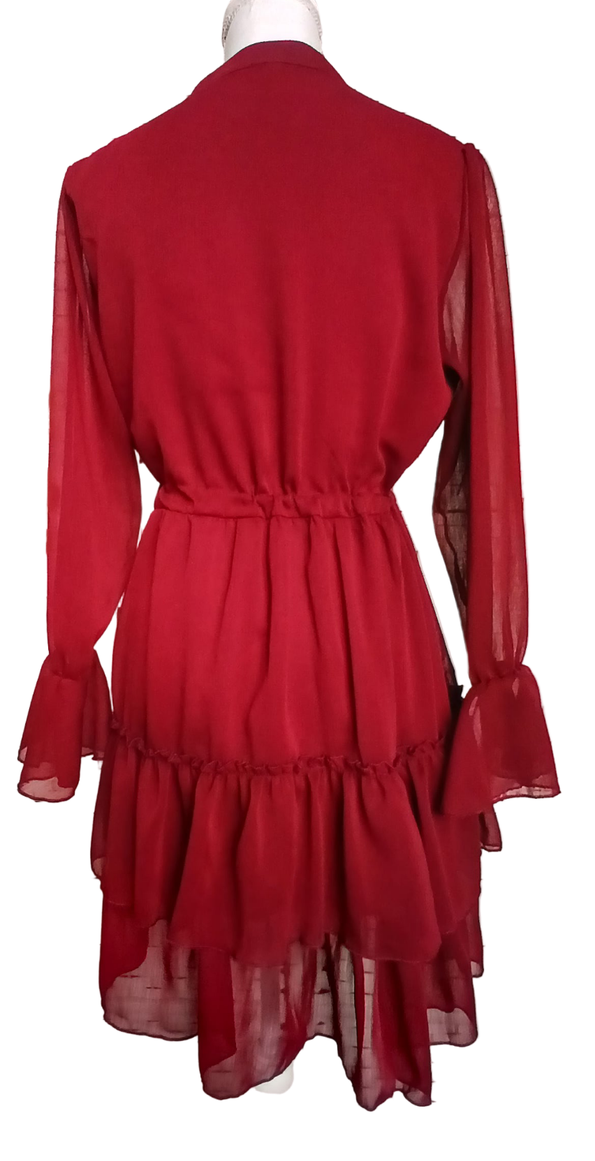 Robe bohème bordeaux en mousseline à volants-Automne-Fashion Muse Avenue