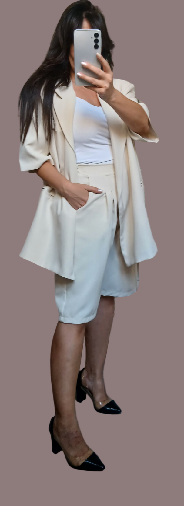 Ensemble tailleur bermuda crème