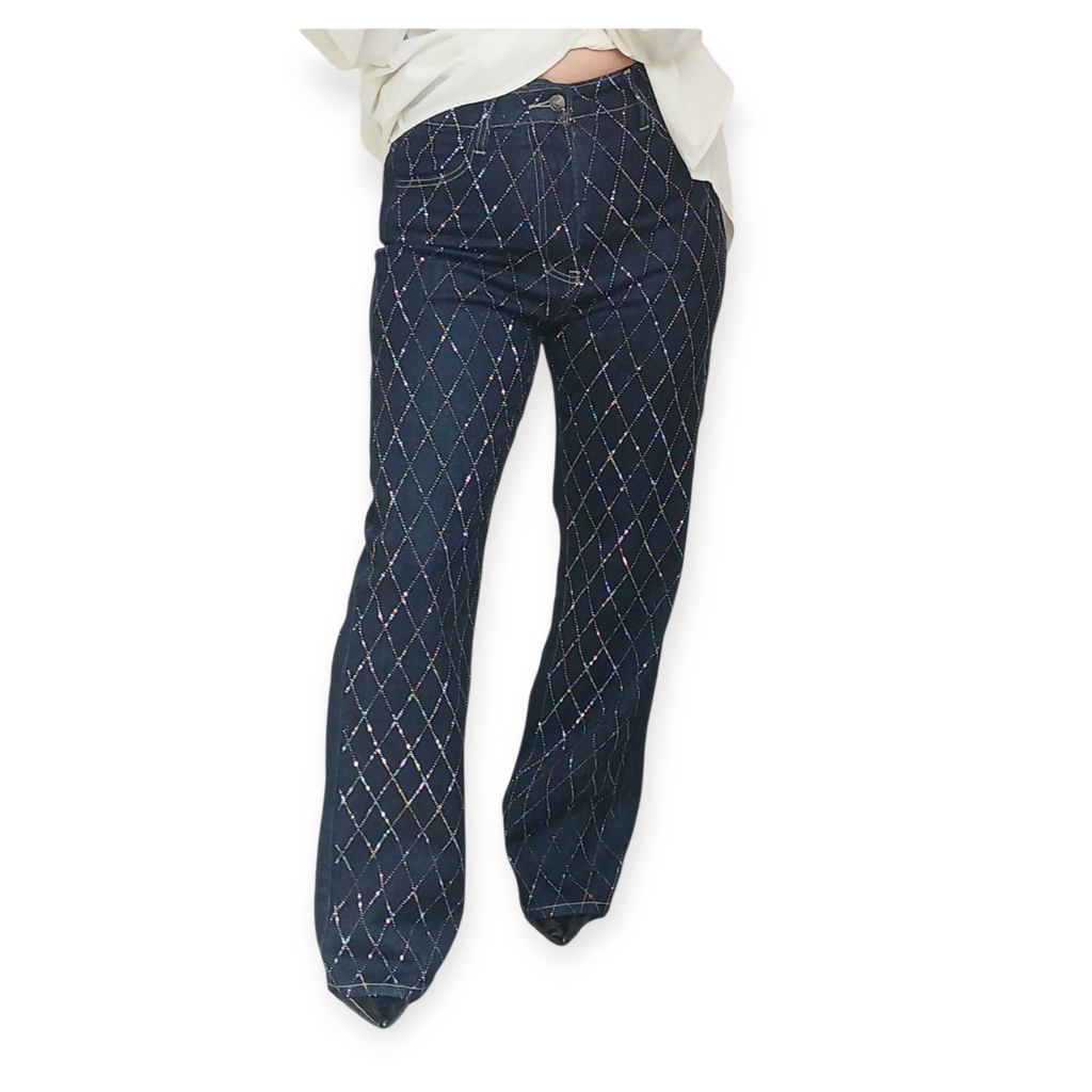Jean wide leg femme avec strass-Fashion Muse Avenue