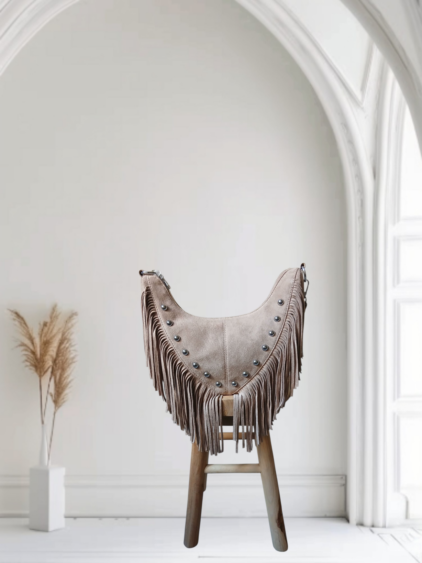 Sac à main franges beige en suédine – Chic, tendance et léger