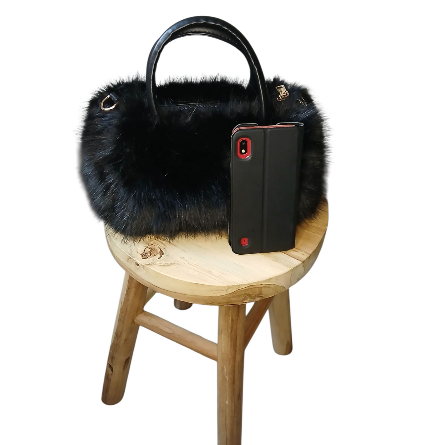 Petit sac noir en fausse fourrure – Sac tendance & Élégant