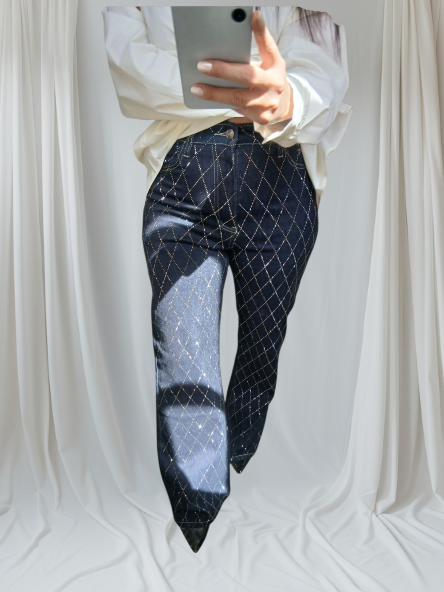 Jean wide leg femme avec strass-Fashion Muse Avenue