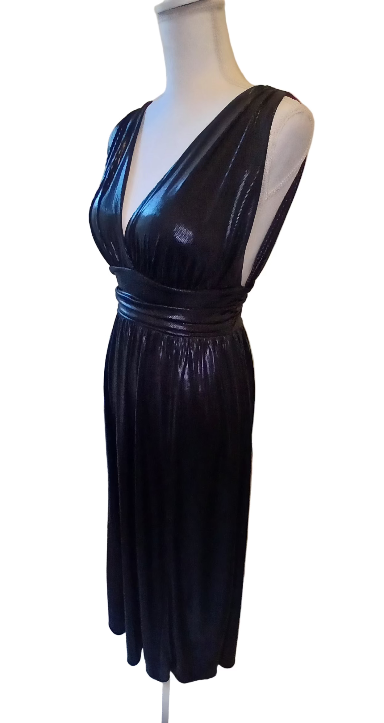 Robe de soirée longue noire fendue en tissu brillant – Élégante et glamour