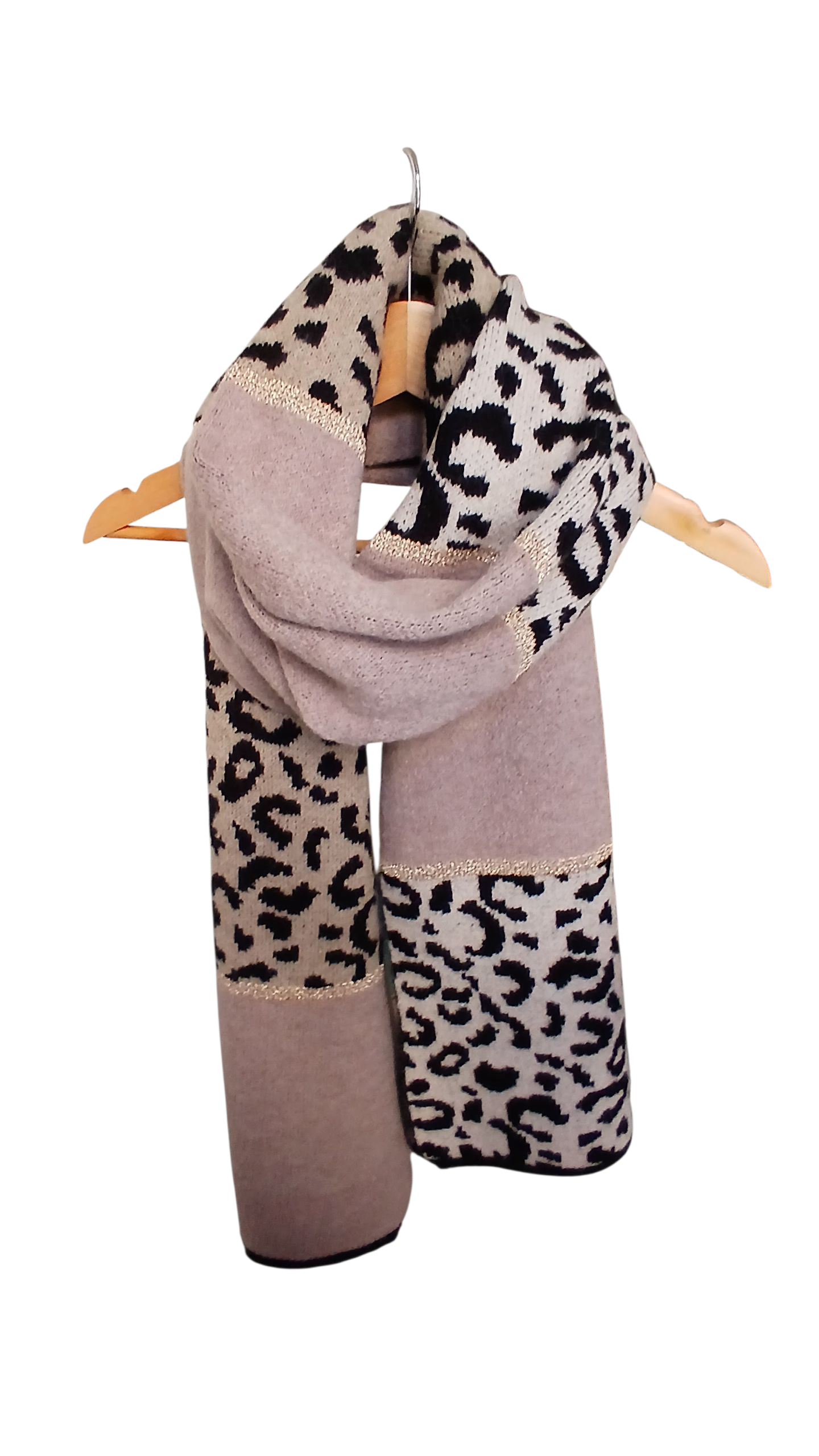 Écharpe Beige à Imprimé Léopard et Touches Dorées – Douce, Chic & Élégante