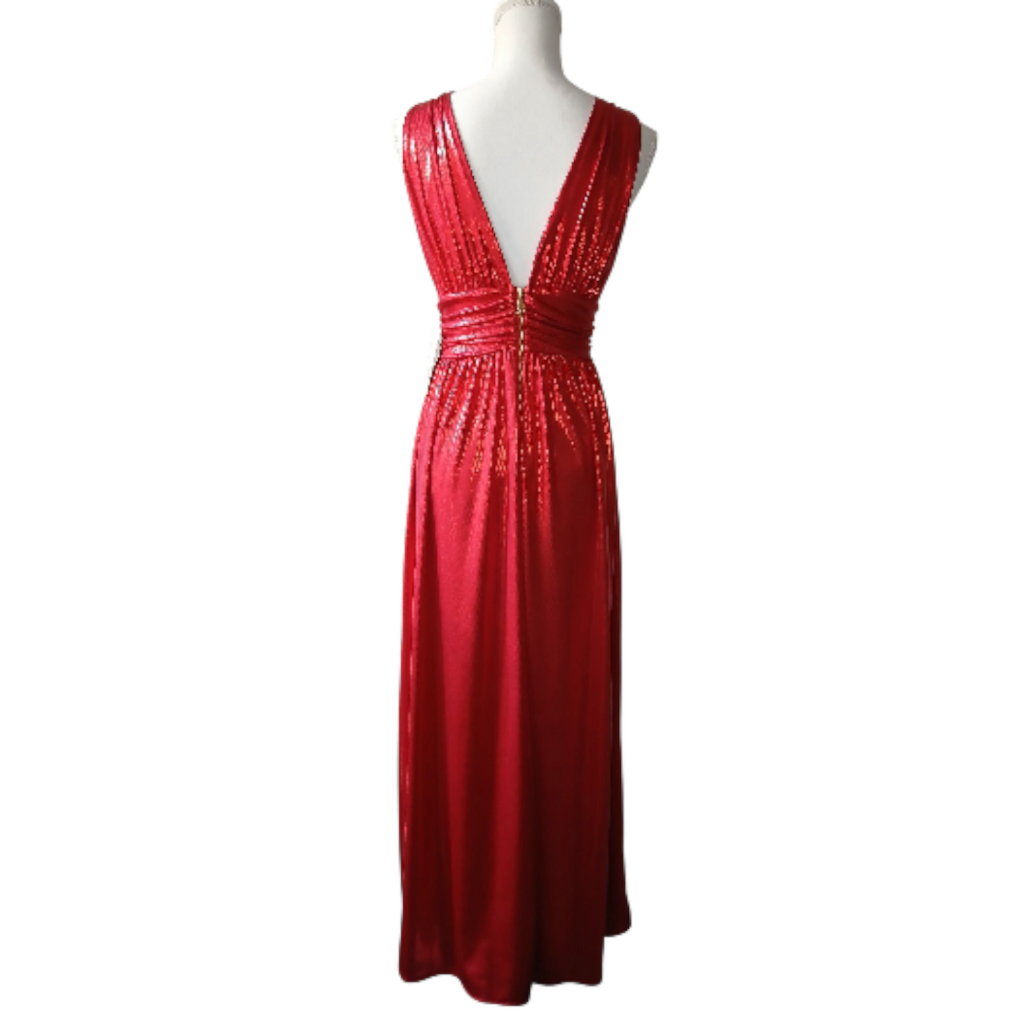 Robe de soirée longue rouge fendue en tissu brillant – Élégante et glamour