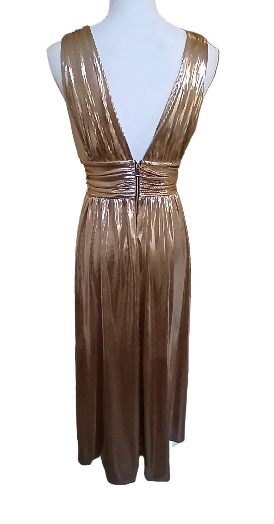 Robe de soirée longue dorée fendue en tissu brillant – Élégante et glamour