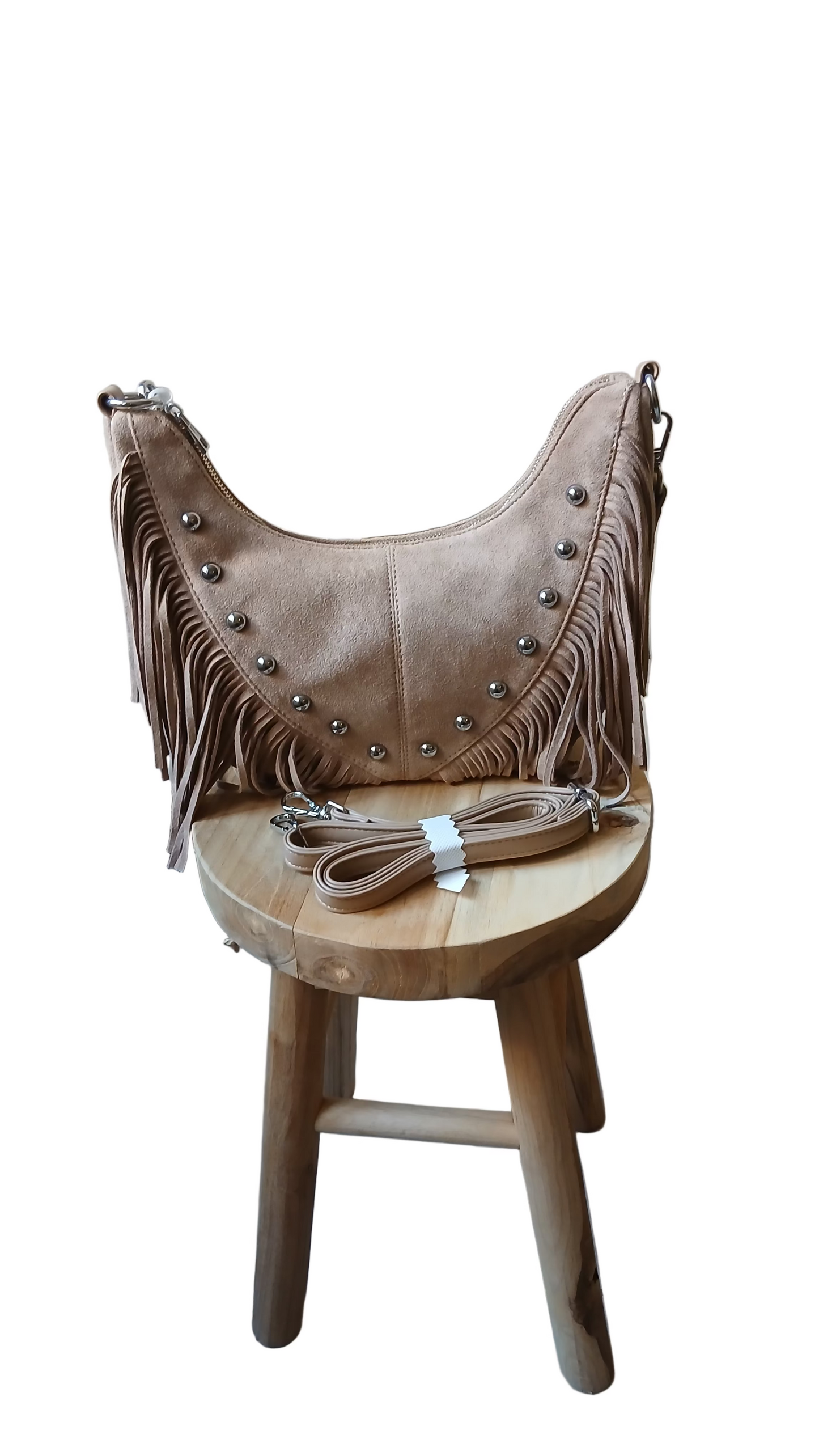 Sac à main franges beige en suédine – Chic, tendance et léger