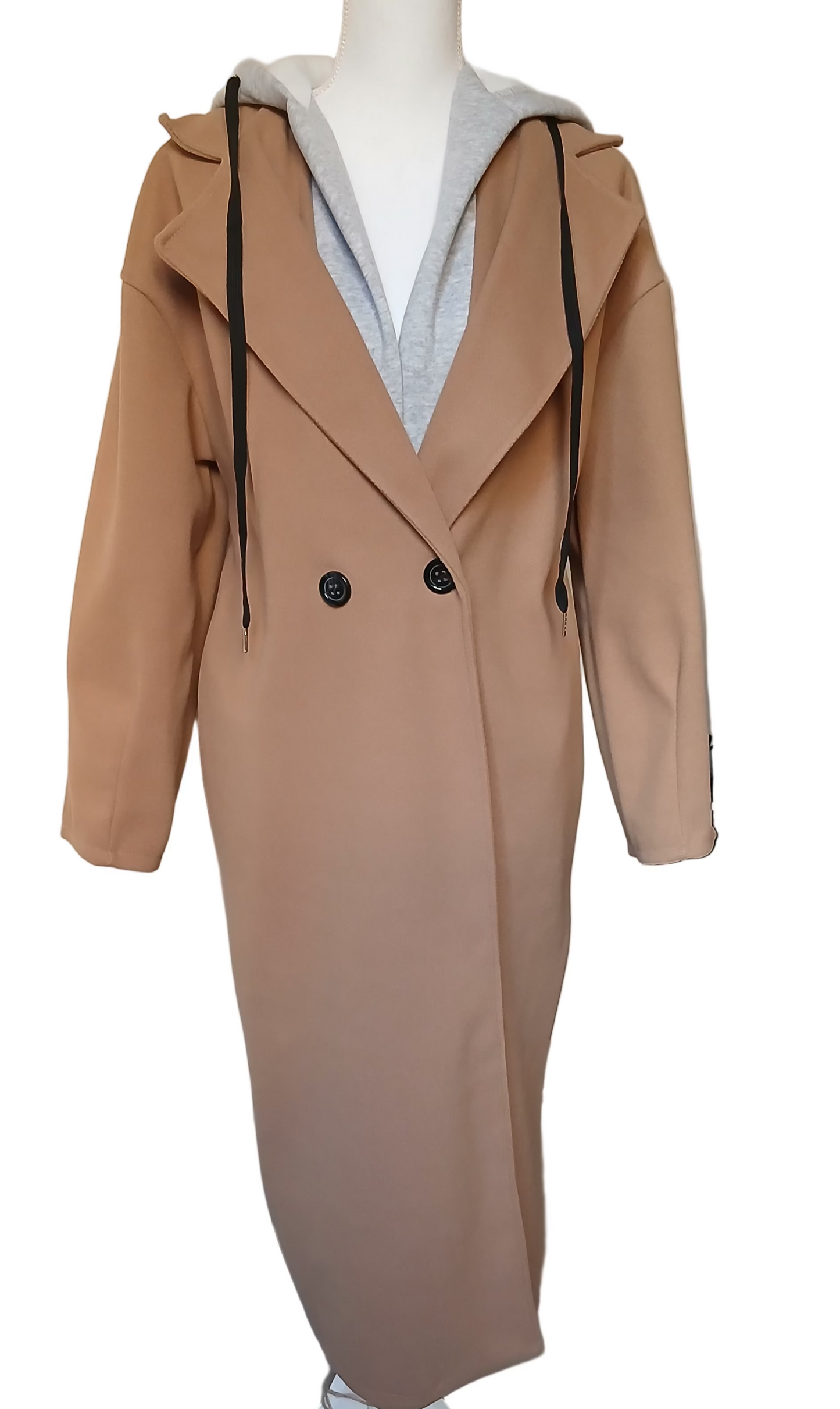 Manteau Long Camel Femme avec Capuche Sweat Grise – Chic, Confortable et Tendance