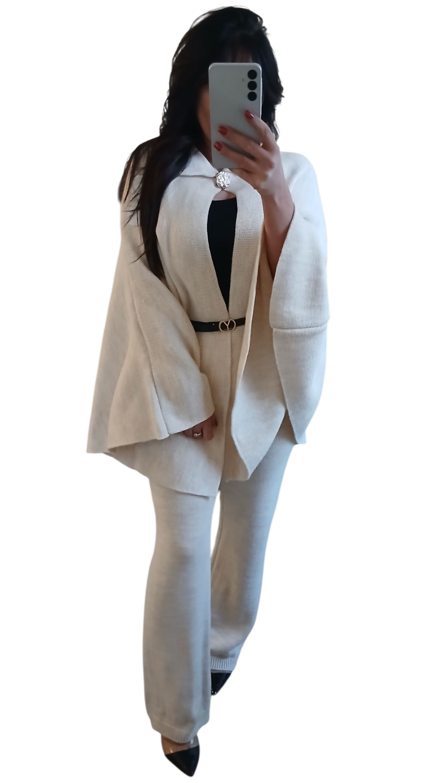 Ensemble Maille Beige Femme – Cape Cardigan Ceinturée & Pantalon Chic | Fashion Muse Avenue