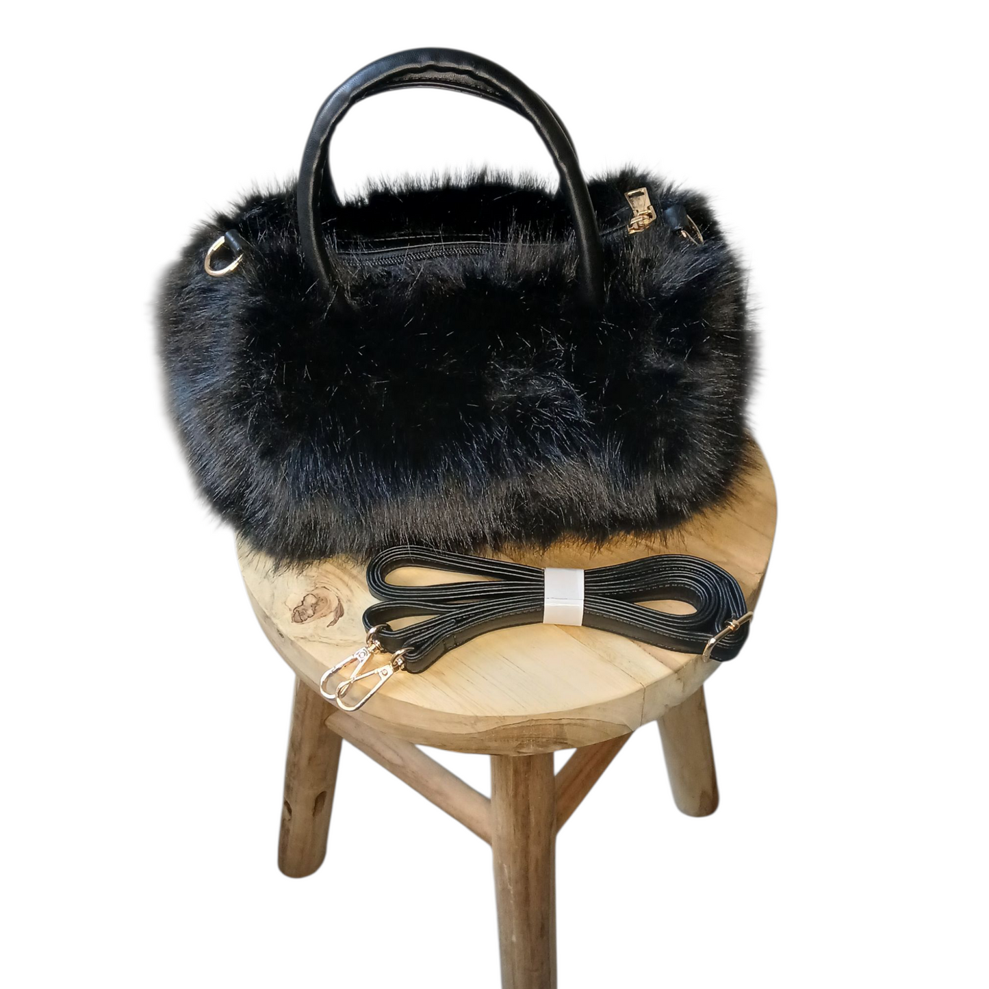 Petit sac noir en fausse fourrure – Sac tendance & Élégant