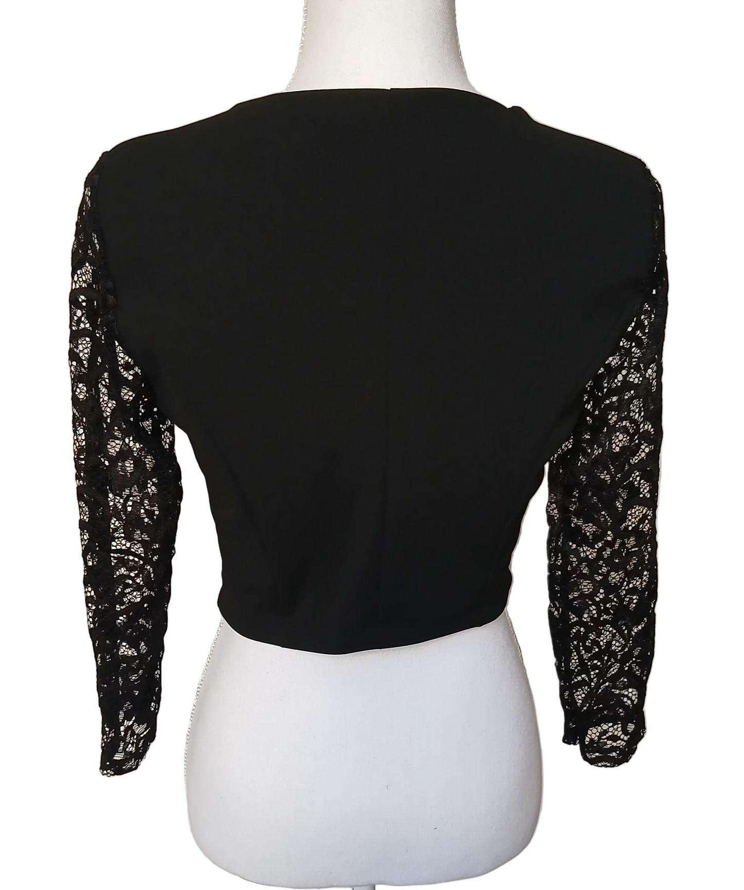 Veston noir court femme – Blazer élégant à manches en dentelle soirée