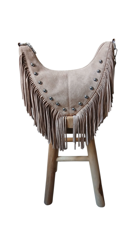 Sac à main franges beige en suédine – Chic, tendance et léger
