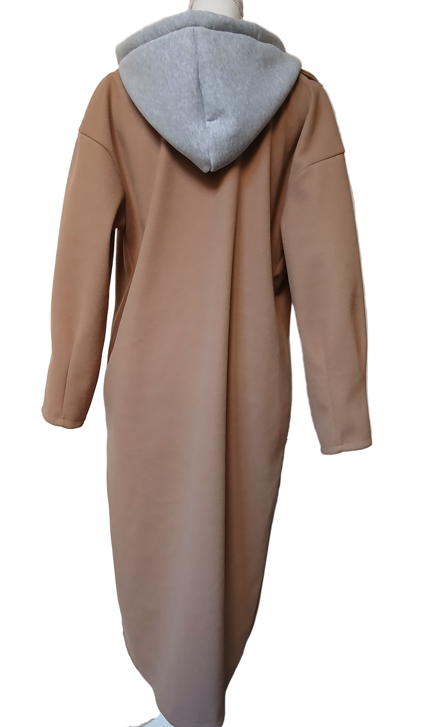 Manteau Long Camel Femme avec Capuche Sweat Grise – Chic, Confortable et Tendance