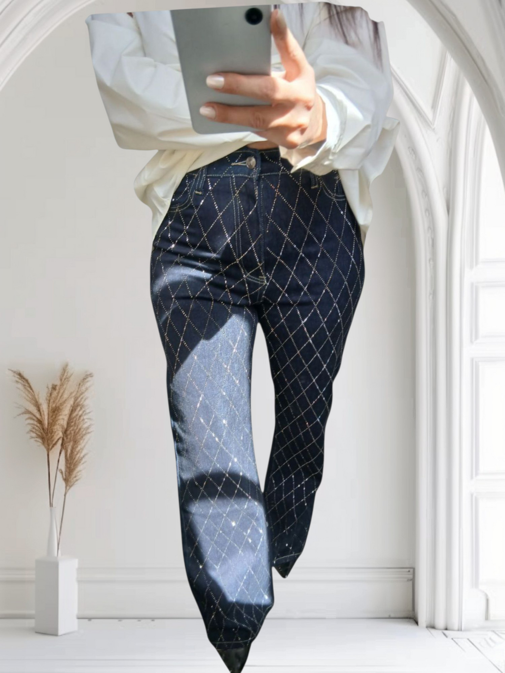 Jean wide leg femme avec strass-Fashion Muse Avenue