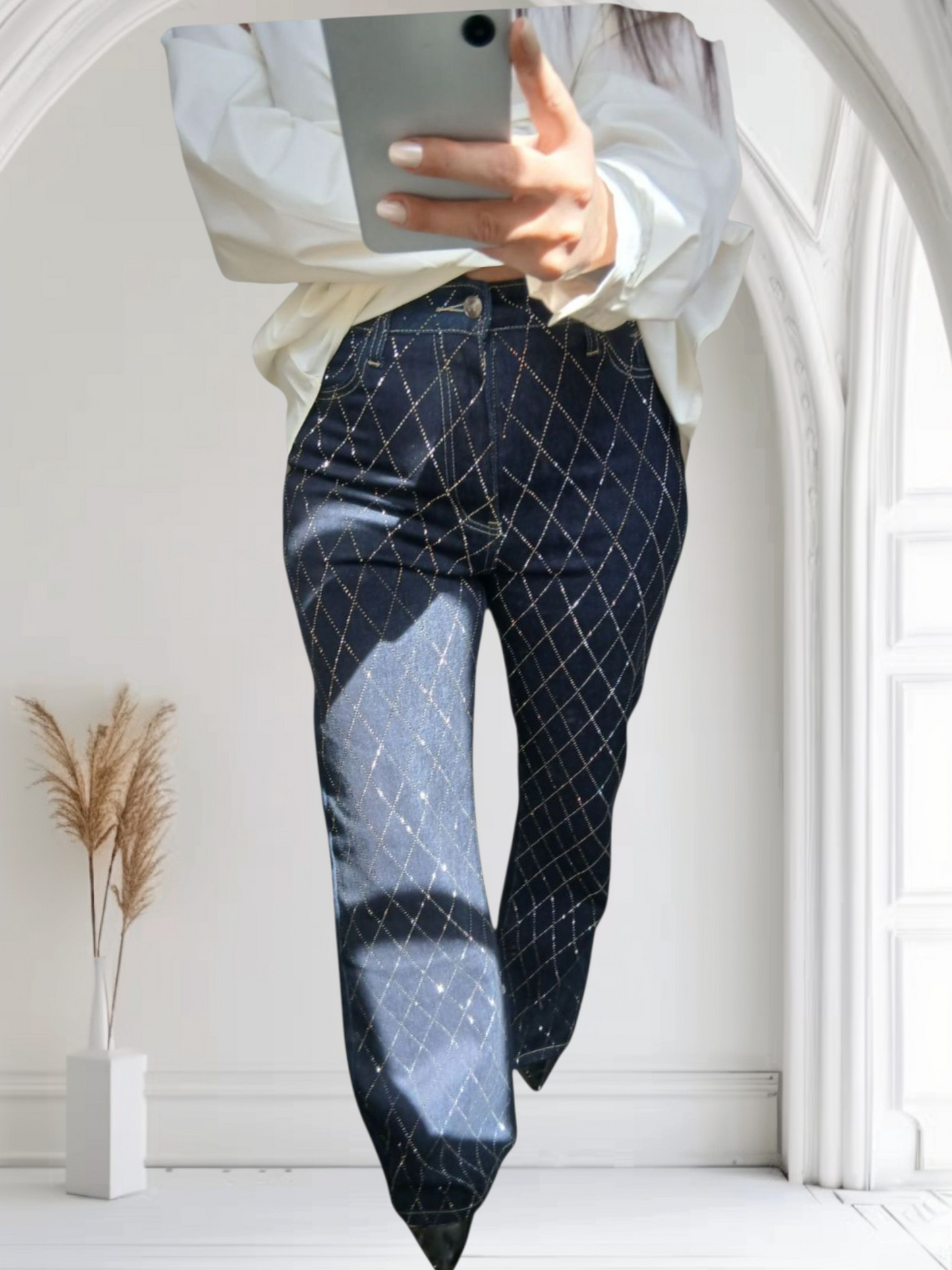 Jean wide leg femme avec strass-Fashion Muse Avenue