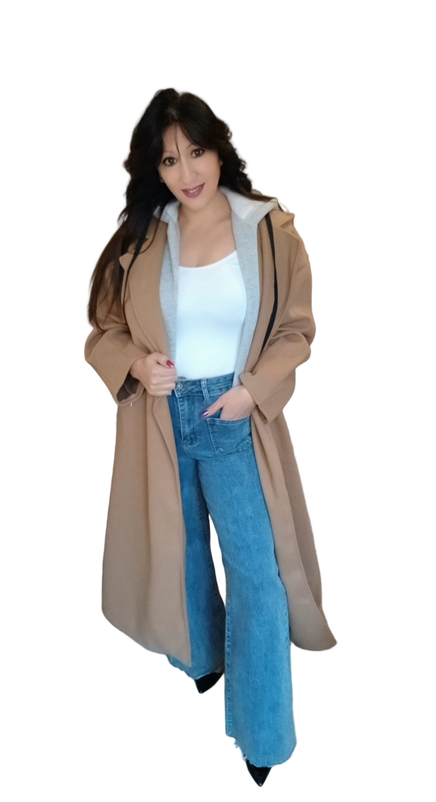 Manteau Long Camel Femme avec Capuche Sweat Grise – Chic, Confortable et Tendance