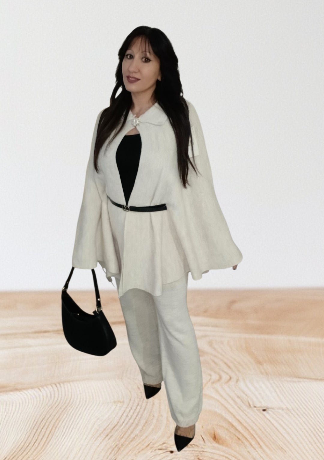 Ensemble Maille Beige Femme – Cape Cardigan Ceinturée & Pantalon Chic | Fashion Muse Avenue